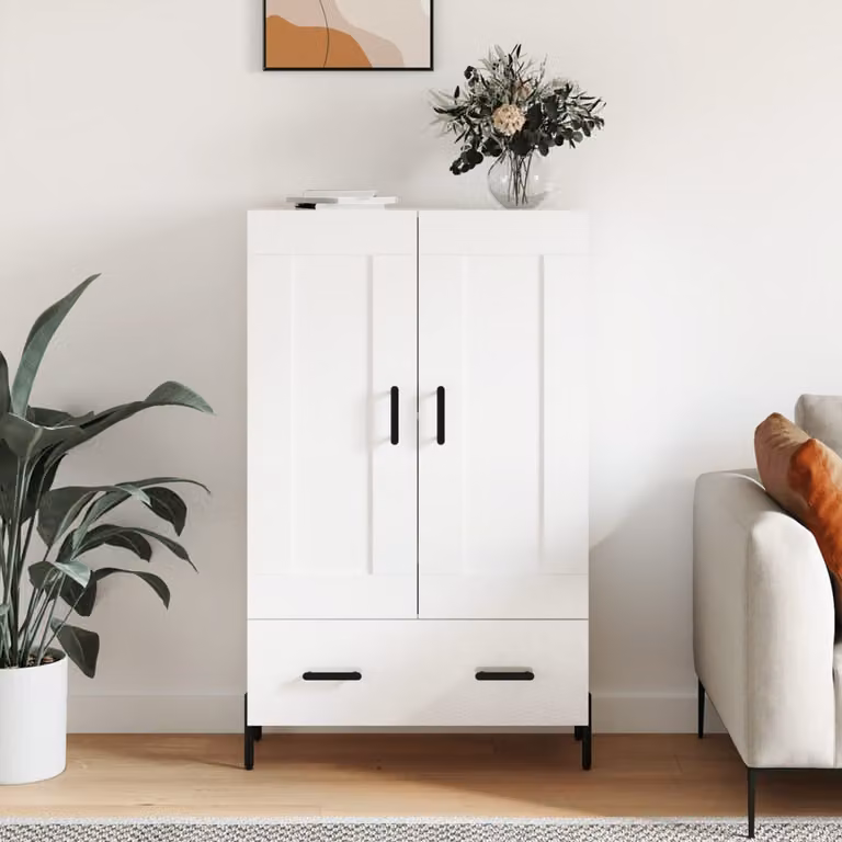 Credenza moderna vidaXL in legno multistrato bianco lucido, sospesa, L: 69,5 cm, P: 31 cm, H: 115 cm