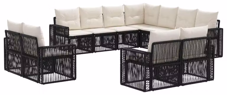 Set da giardino composto da 11 pezzi, in rattan sintetico nero e crema