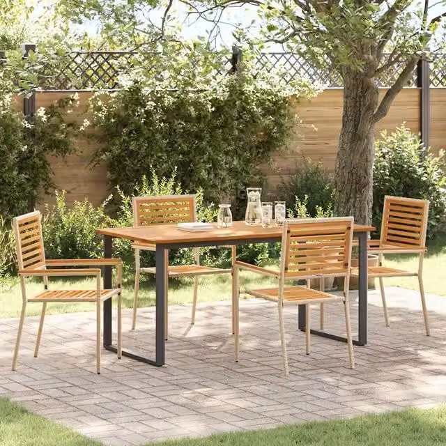 Set da Pranzo per Giardino 5 pz Beige Legno di Acacia Massello 3365459