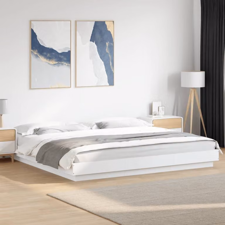 vidaXL Giroletto Bianco in Legno Multistrato con Doghe Fisse L/P/H: 200 x 200 x 23 cm