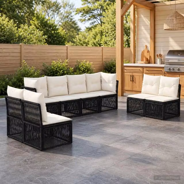 Set Divano da Giardino 8 pz Nero polyrattan 3434170