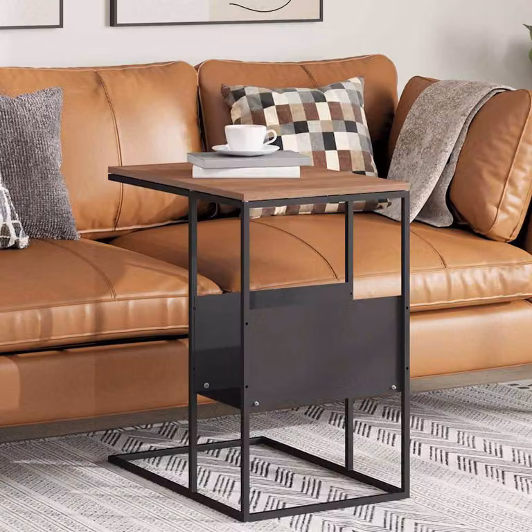 vidaXL Tavolino da soggiorno moderno in legno e metallo, colore nero e marrone, L/P/H: 55 x 36 x 59,5 cm