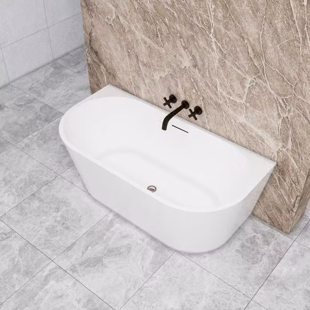 Vasca a Isola o da Parete 150x75x58 cm Vasca da Bagno Semi-Freestanding in Acrilico Bianco Ovale