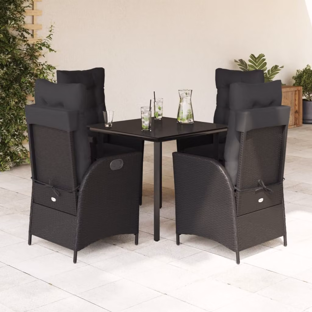 vidaXL Set da Pranzo da Giardino 5 pz in Polyrattan Nero con Piano in Vetro
