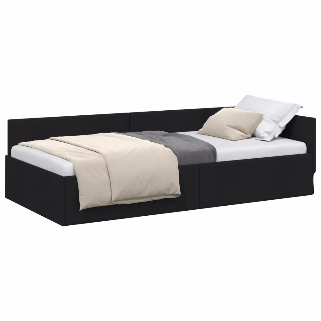 Cornice del letto ad angolo vidaXL in tessuto nero L: 200 cm, P: 80 cm, H: 57 cm – 2