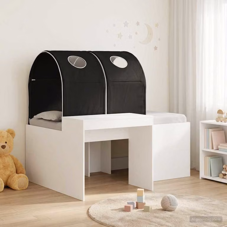 Letto singolo con tunnel per bambini vidaXL in legno ingegnerizzato, Bianco, Nero e Marrone, L/P/H: 160 x 80 x 123,5 cm