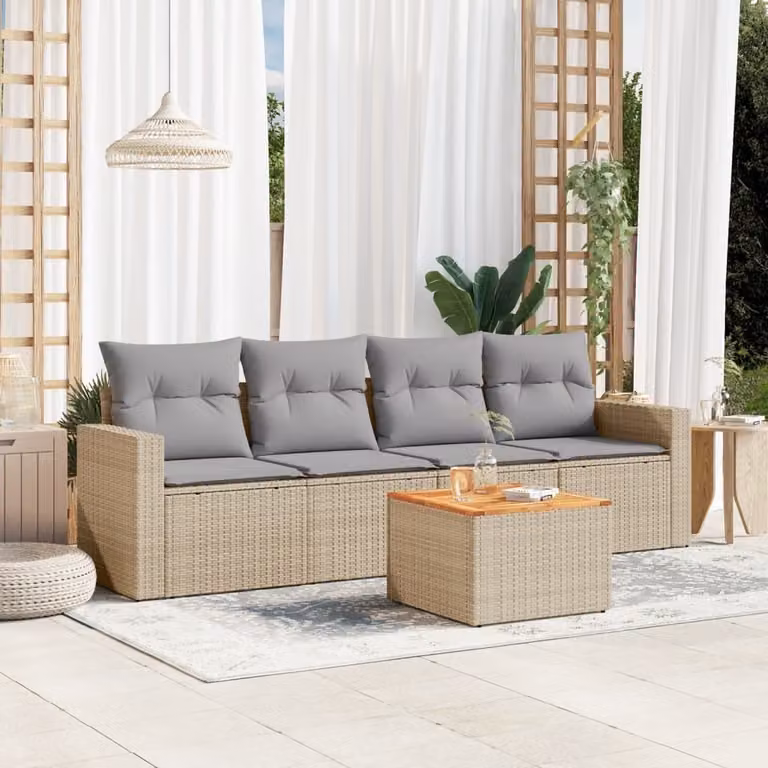 Maison Exclusive - Set Divano da Giardino 5 pz con Cuscini Beige in Polyrattan