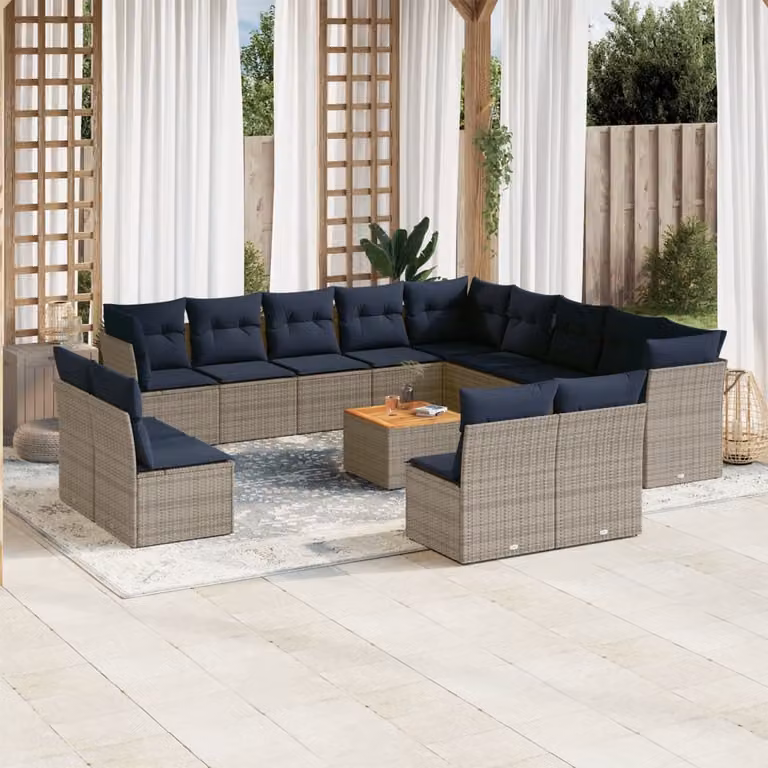 Maison Exclusive - Set Divani da Giardino 14pz con Cuscini in Polyrattan Grigio