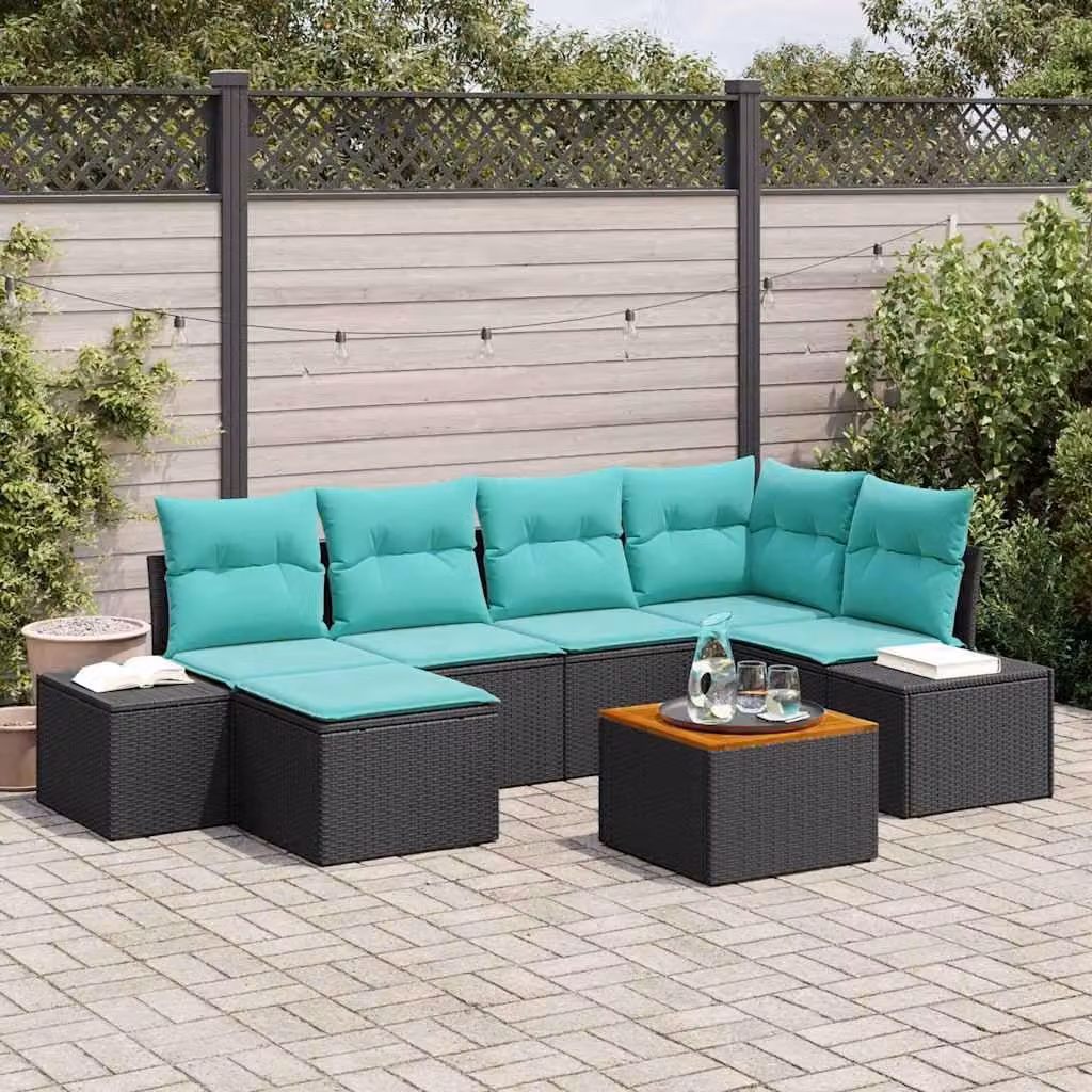 Maison Exclusive - Set da giardino composto da 7 pezzi, colore nero e turchese