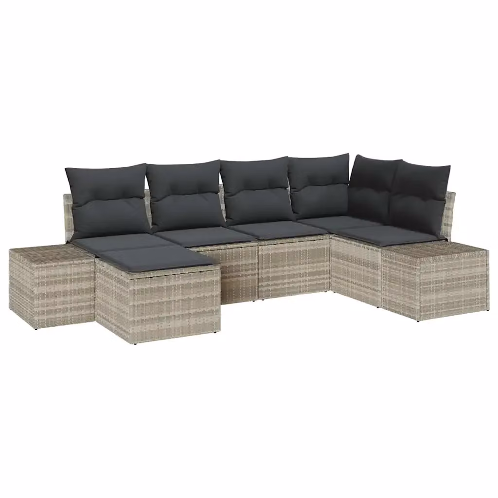 Set Divano da Giardino a L vidaXL 6 Pezzi Grigio con Ottoman e Cuscini in Polyrattan e Acciaio – 2
