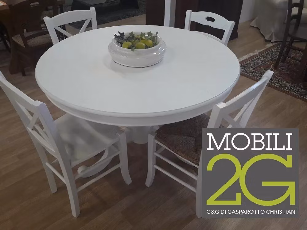 Tavolo rotondo arte povera Mobili 2G bianco opaco, diametro: 120 cm, estensibile +40 cm – 2