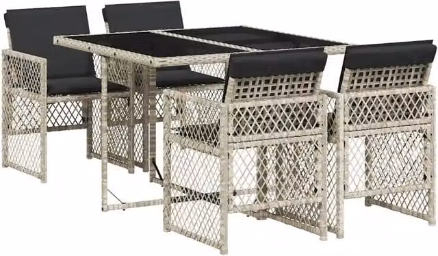 Set Pranzo da Giardino 5pz | Set Salotto da Giardino con Cuscini Grigio Chiaro Polyrattan