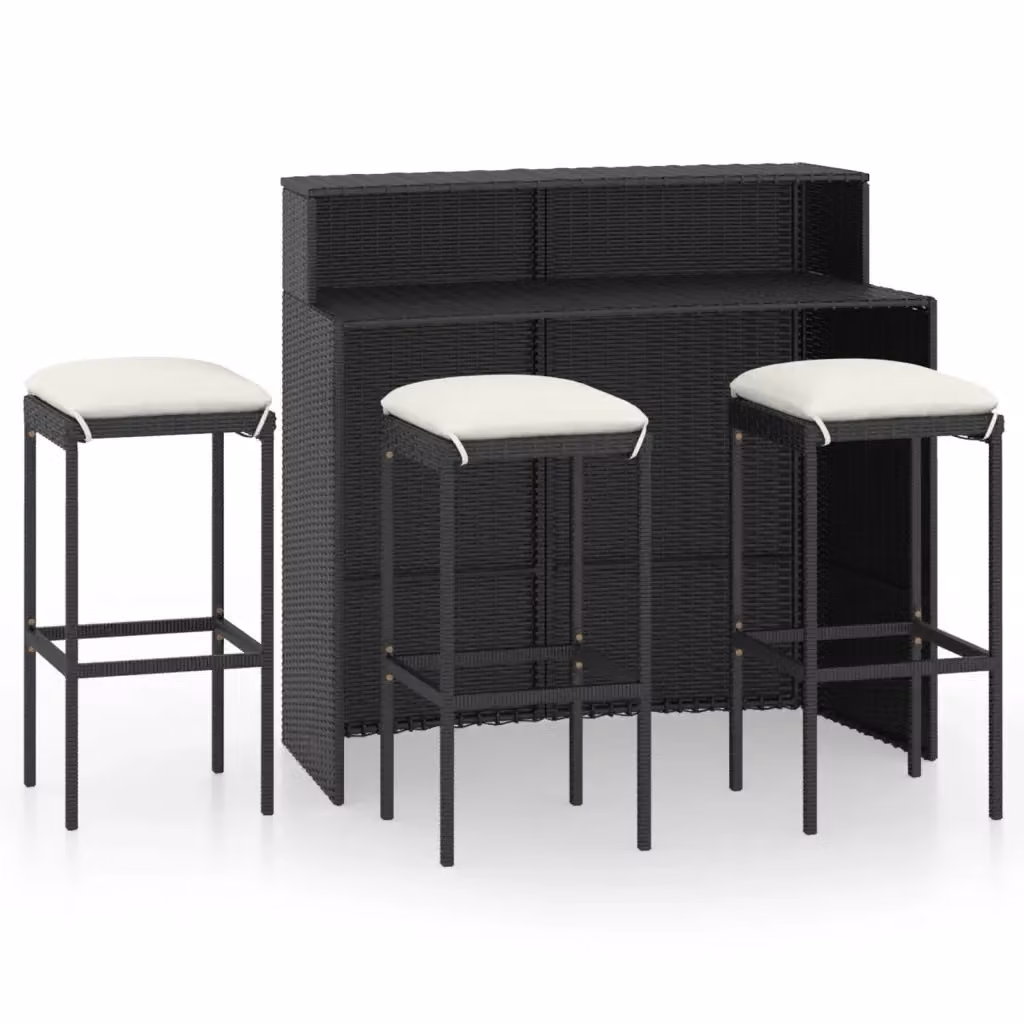 Set Bar da Giardino vidaXL in Polyrattan Nero con 4 Cuscini – 2