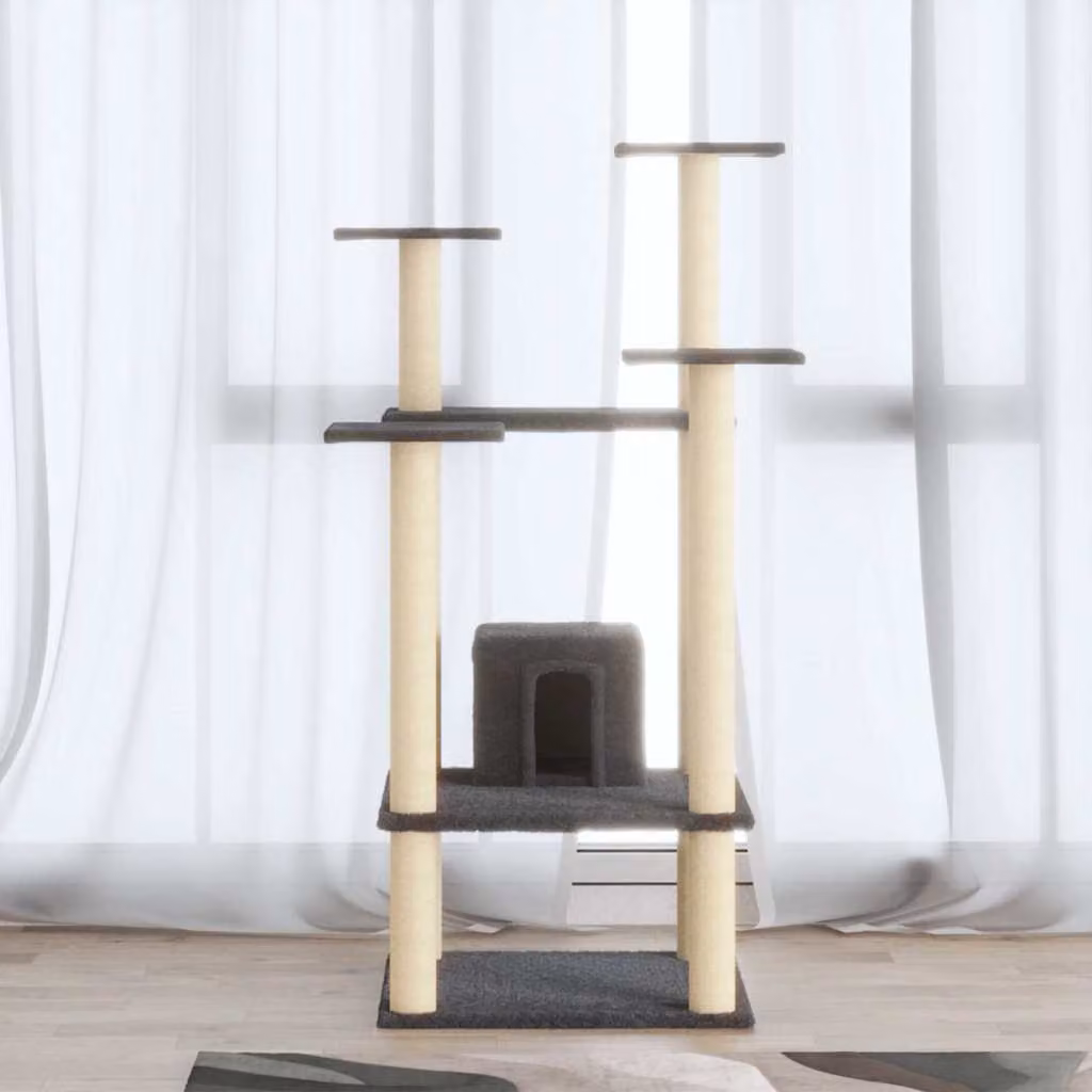 Albero per gatti vidaXL con tiragraffi in sisal e legno, colore grigio, Altezza: 110 cm