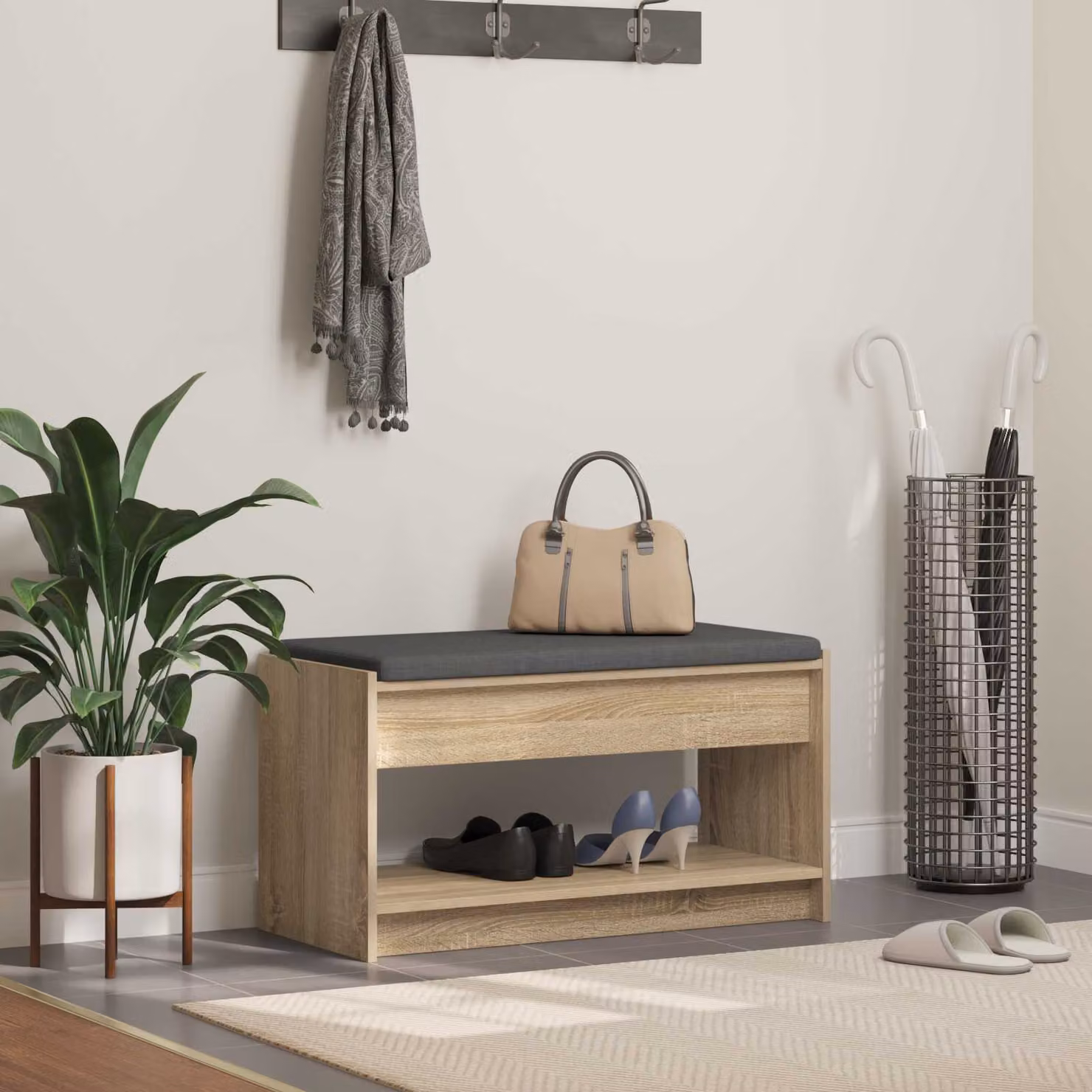 Panca per ingresso con portascarpe vidaXL in rovere marrone L: 83 cm, P: 38 cm, H: 45 cm