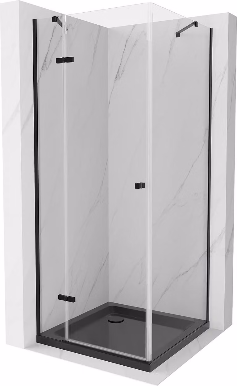 Mexen Roma cabina doccia a battente 90 x 90 cm, trasparente, nero + piatto doccia Flat, nero - 854-090-090-70-00-4070B