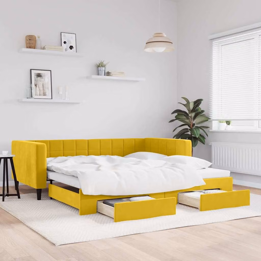 vidaXL Divano Letto Estraibile in Velluto Giallo con Cassetti L/P/H: 100 x 200 cm