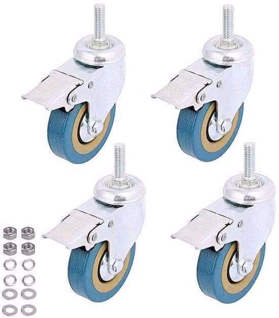 Confezione da 4, ruota orientabile da 3" con filettatura M10, senza gomma poliuretanica, con freno