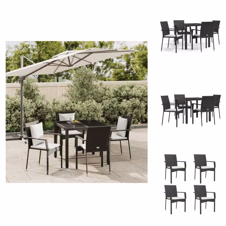 vidaXL Set da pranzo da giardino 5 pezzi con cuscini in poly rattan nero - Set di mobili da giardino