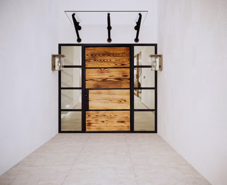 Tettoia in vetro laminato (VSG) 13,1 mm, vetro trasparente, modello Roma 3, supporti neri, 250x90, GlasHomeCenter