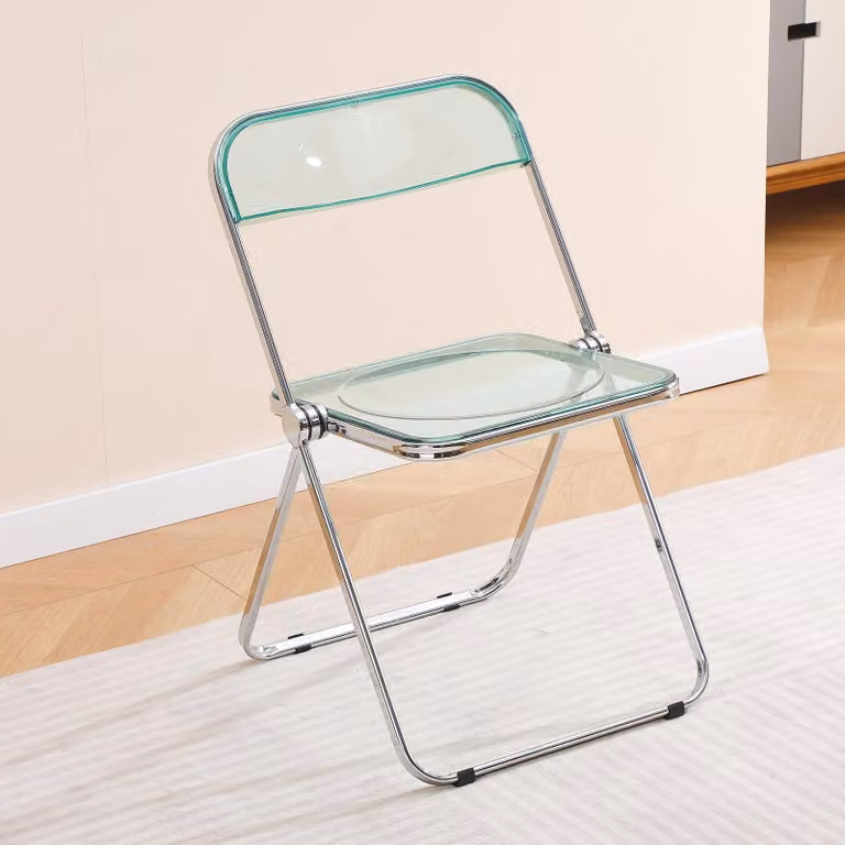 Sedia pieghevole, verde, in acrilico e cromo, profondità 48,5 cm, confezione singola