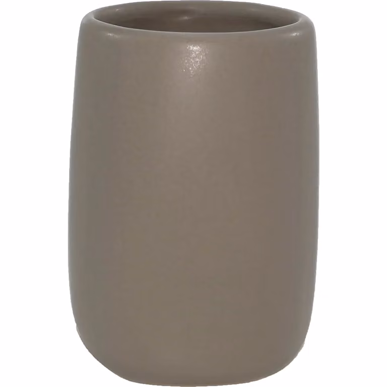 Bicchiere porta spazzolini VESTIAMO CASA in ceramica color beige opaco con design freestanding