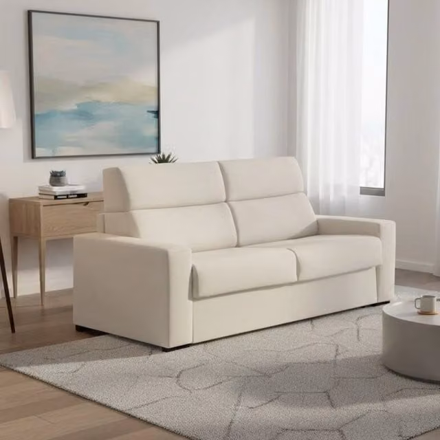 Divano Letto 3 Posti Quindici DMORA Beige con Rivestimento Sfoderabile Made in Italy L: 220 cm, P: 95 cm – 1