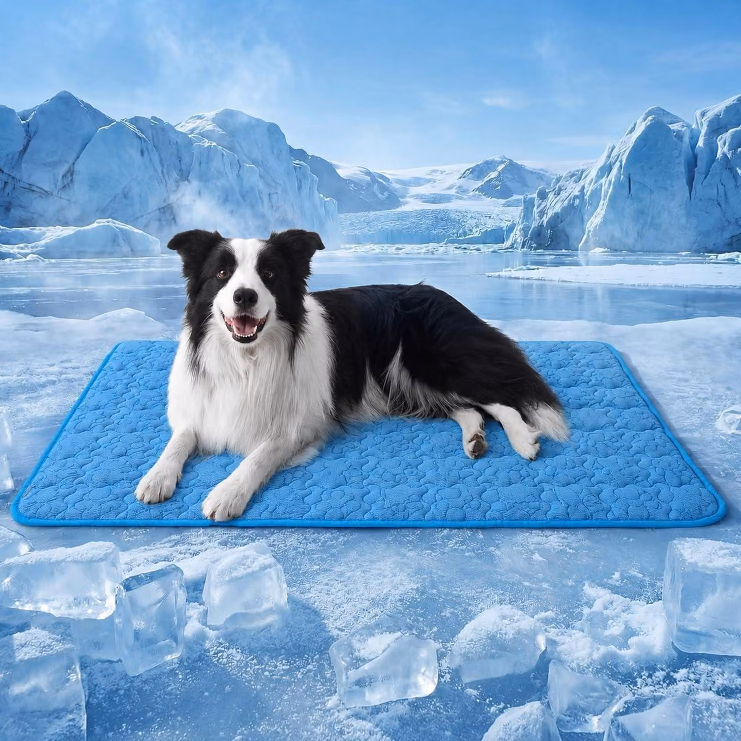 Tappetino refrigerante per cani, 55x70 cm, in tessuto effetto seta, traspirante, lavabile, colore blu