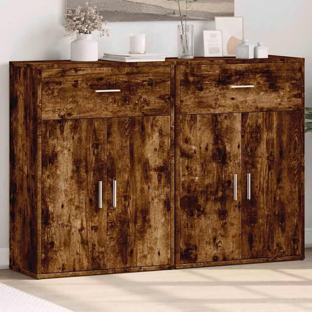 Set di 2 credenze vidaXL in legno multistrato e MDF color rovere fumo per la tua sala da pranzo, L/P/H: 60 x 30 x 84 cm