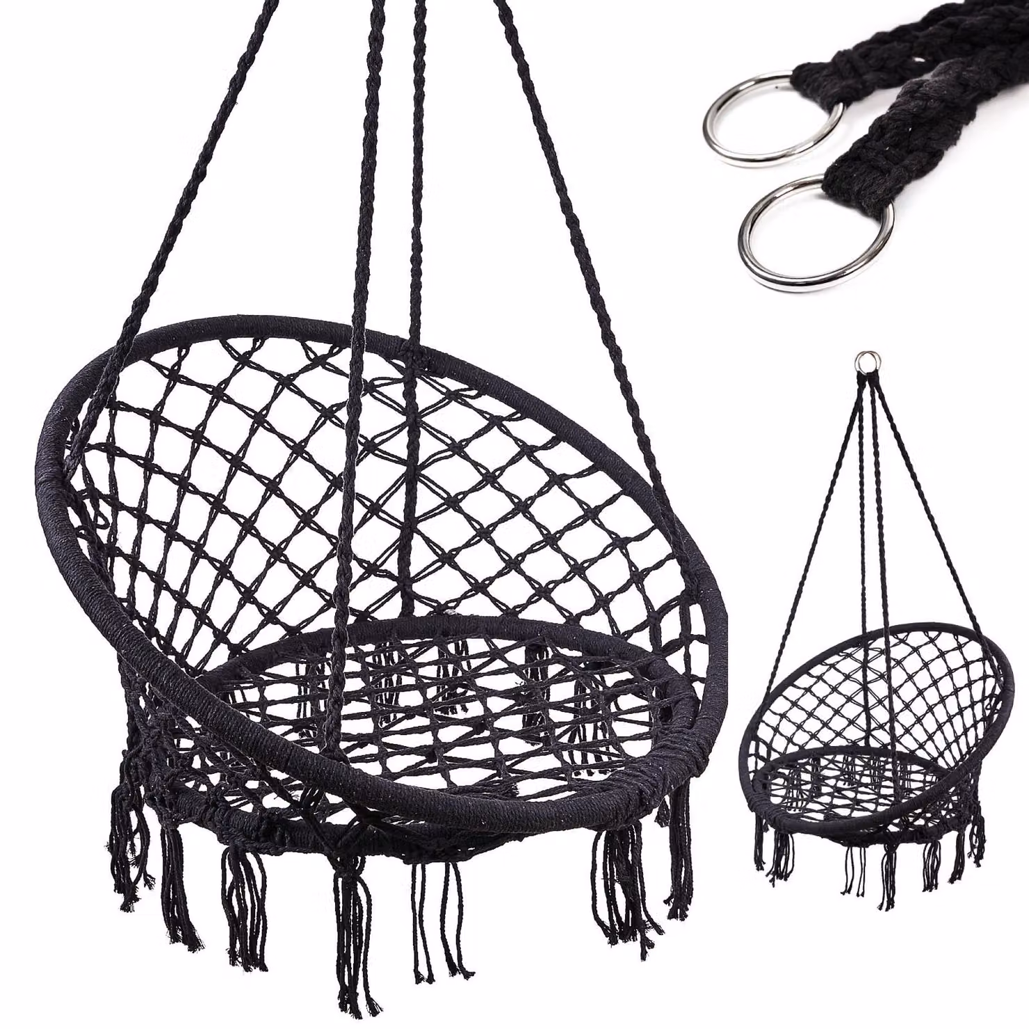 Poltrona nido di cicogna altalena con schienale nera 80 cm
