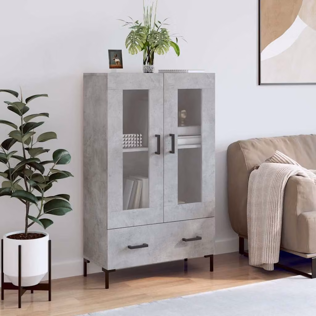 Credenza moderna vidaXL in legno multistrato e metallo, colore grigio, L: 69,5 cm, P: 31 cm, H: 115 cm