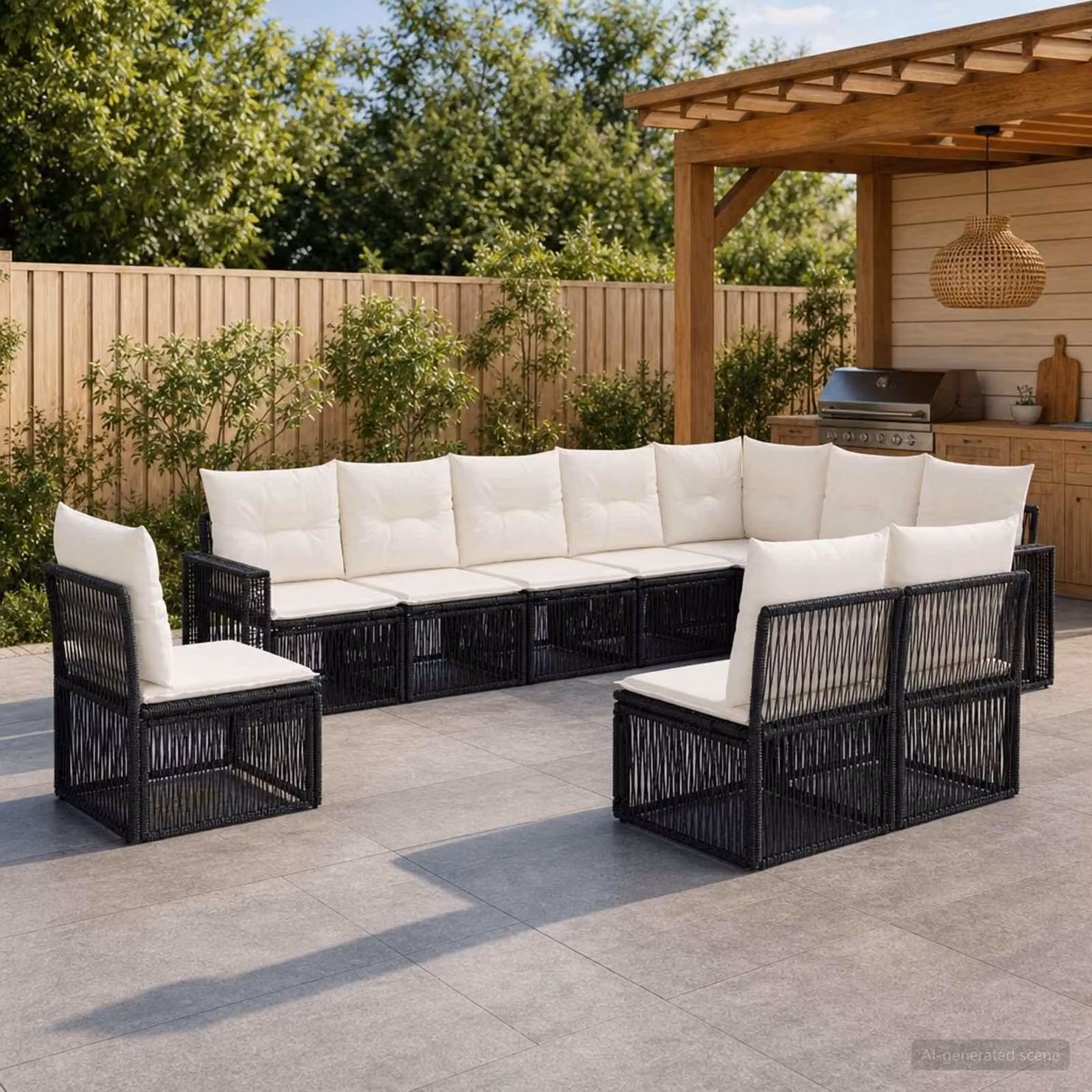 Maison Exclusive - Set da giardino composto da 10 pezzi. Divano da giardino in rattan sintetico, colore nero e crema
