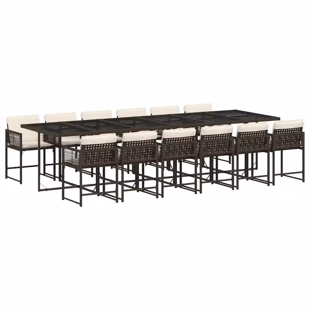 Set da pranzo da giardino vidaXL in polyrattan marrone con cuscini e tavolo in vetro per 13 persone – 2