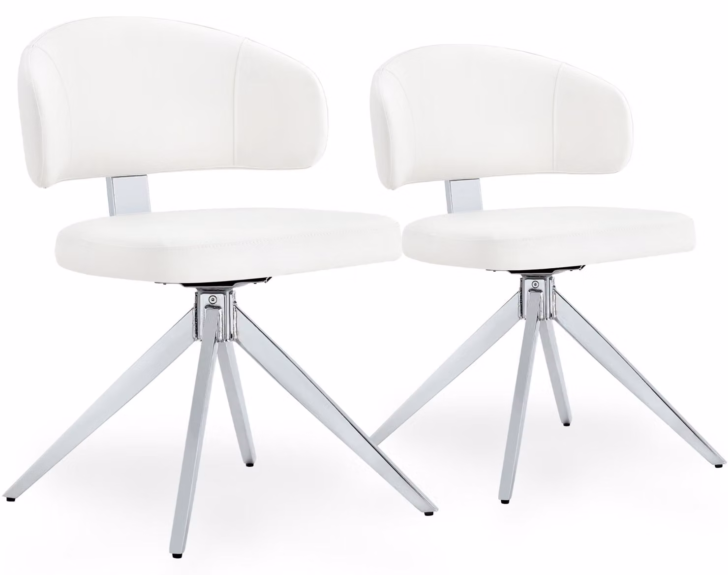 Set di 2 poltrone da pranzo girevoli, rivestite in ecopelle, con schienale curvo, colore bianco/argento