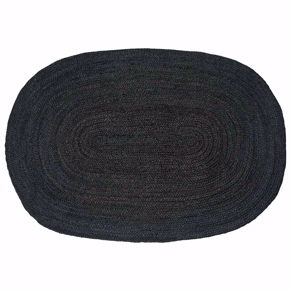 Tappeto in juta vidaXL moderno in stile ovale, colore grigio antracite, L 122 cm x P 183 cm