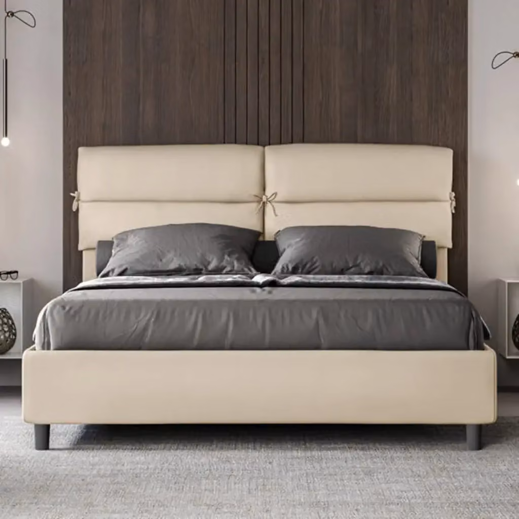 Letto matrimoniale contenitore Ityhome imbottito con doppia alzata in similpelle beige L: 170 cm, P: 220 cm, H: 110 cm – 2