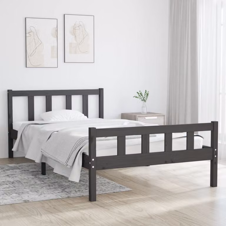 The Living Store Letto in legno massiccio grigio 100x200 cm
