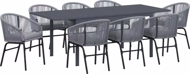 Set da Pranzo per Giardino 9 pcs Grigio polyrattan