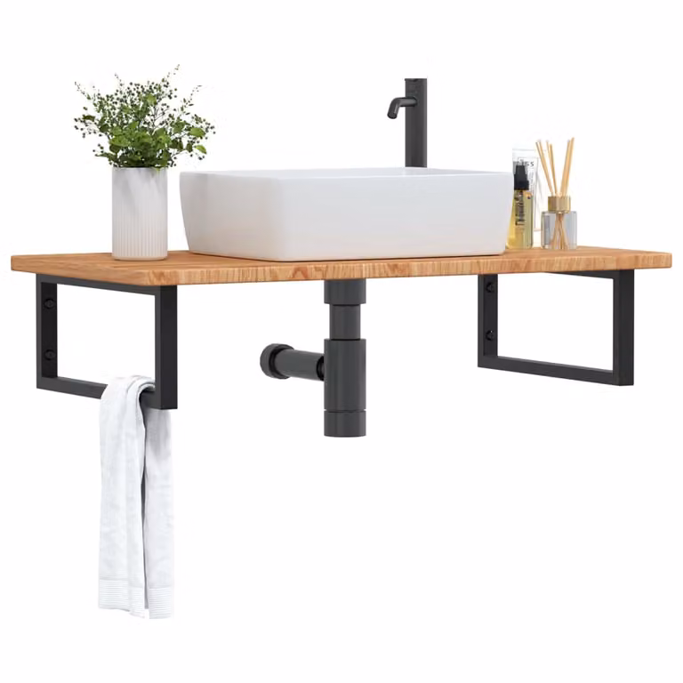 vidaXL Ripiano da parete per lavabo moderno in legno di rovere e metallo nero e marrone