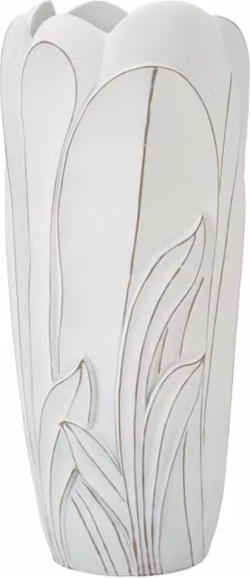 Vaso Gardy alto in resina bianca con foglie in rilievo