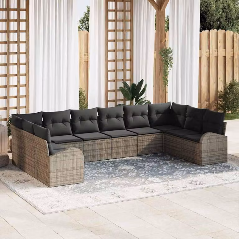Maison Exclusive - Set di divani da esterno, 10 pezzi, grigio [materiale sintetico]: rattan sintetico