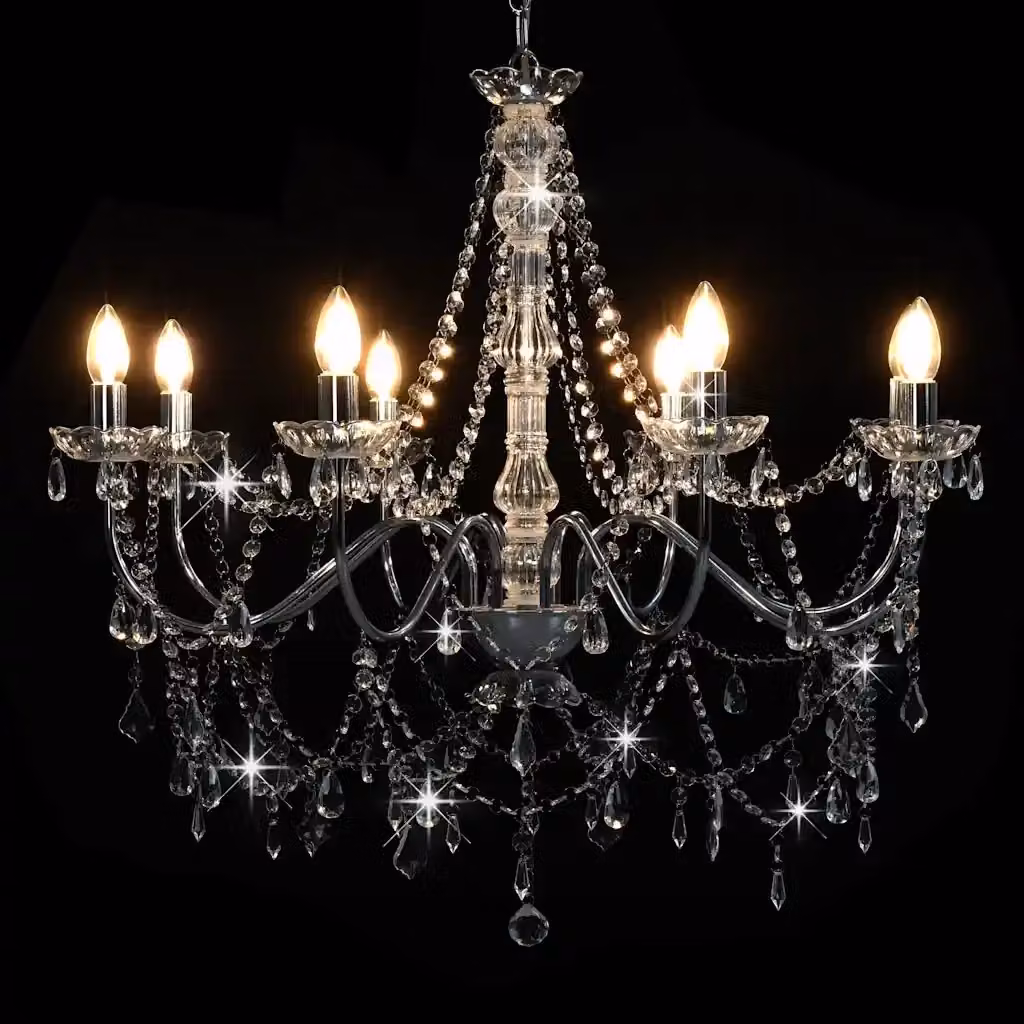 Lampadario a sospensione vidaXL in metallo argento con perline trasparenti, 8 lampadine E14, forma rotonda – 2