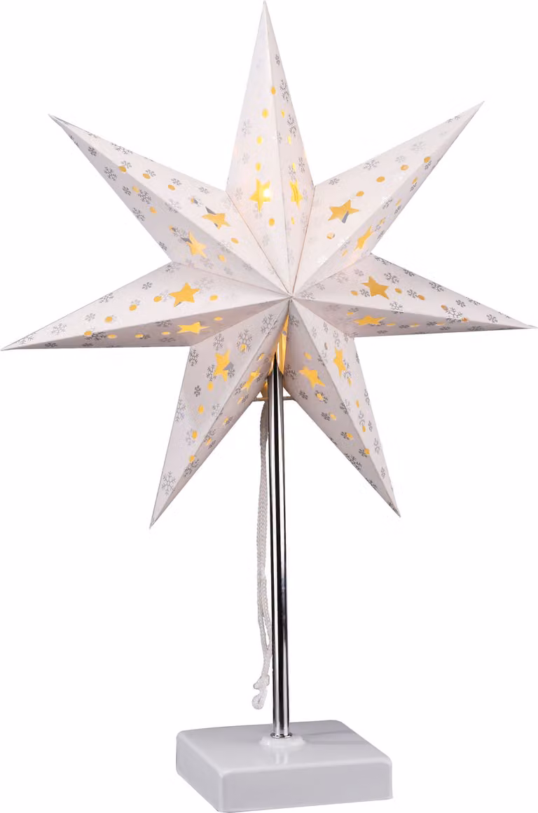 Lampada da tavolo LED stella di carta bianca - 35 cm - Decorazione da tavolo stella di Natale a batteria con funzione timer