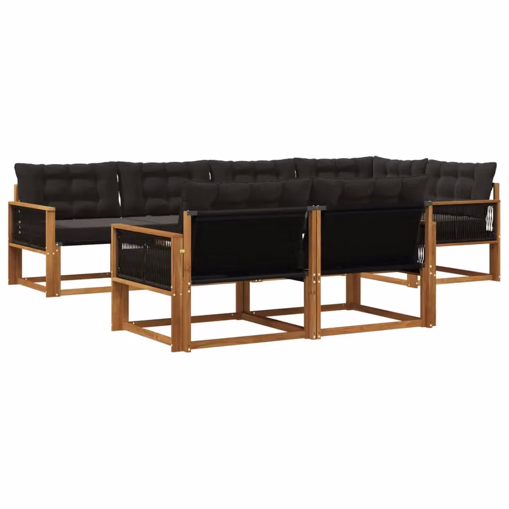 Set di divani da esterno vidaXL a forma di U composto da 7 pezzi in legno di acacia con cuscini in tessuto textilene, colore marrone e nero – 2