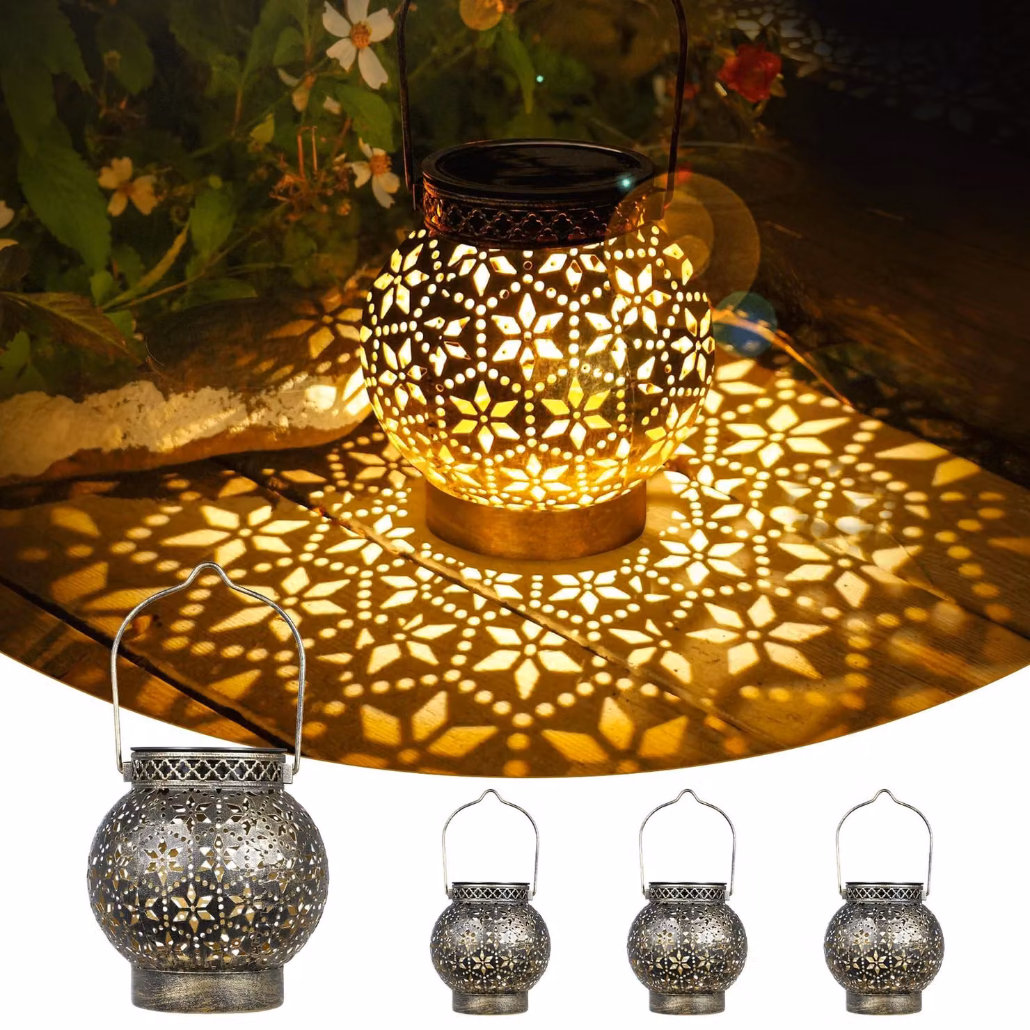Solidchoice - Set di 4 lampade solari da giardino in bronzo per uso esterno