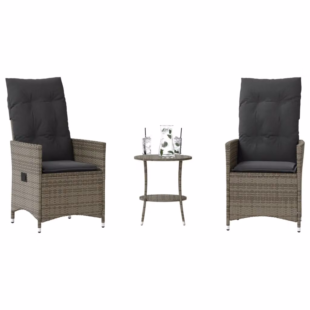 Set da Bistrò vidaXL in Polyrattan Grigio con 3 Pezzi e Cuscini per Giardino e Balcone