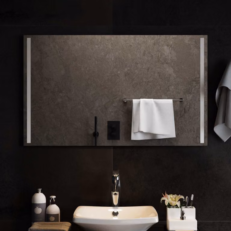 Specchio da bagno moderno vidaXL con illuminazione LED in vetro temperato, L: 100 cm, H: 60 cm