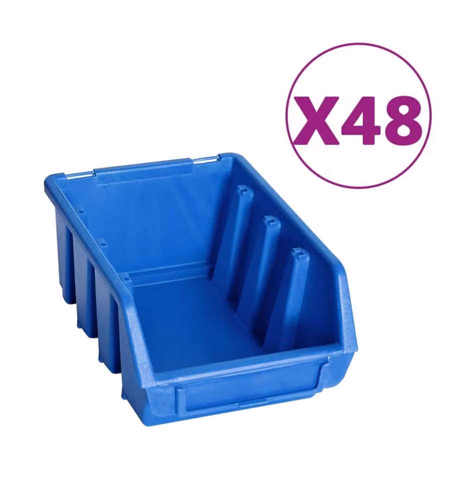 Kit Contenitori 128 pz con Pannelli a Parete Blu e Nero