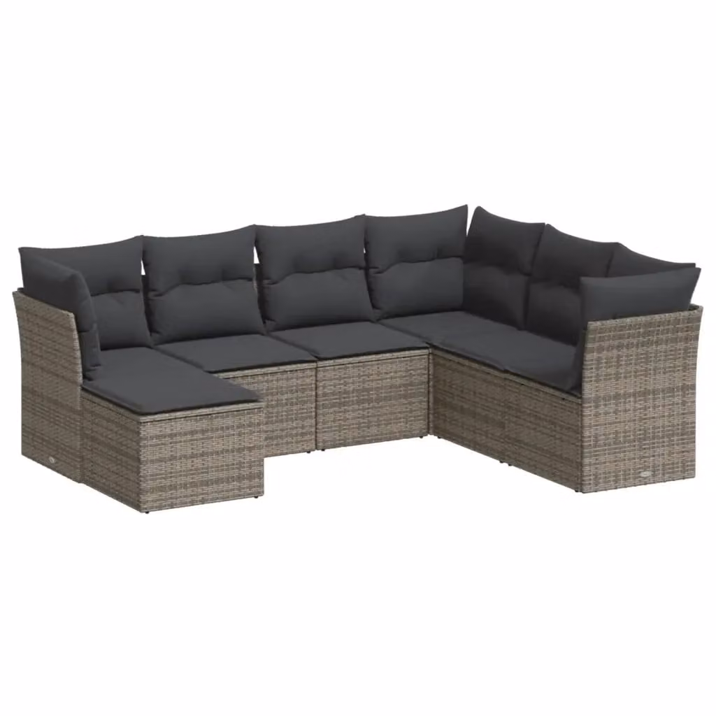 Set di Divani da Giardino vidaXL 7 Pezzi con Cuscini Grigio in Polyrattan e Acciaio – 2