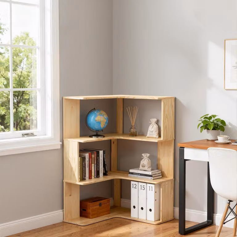 Scaffale angolare, libreria a colonna, 93 cm di altezza, 4 ripiani, mobiletto angolare a 90°, scaffale autoportante, ideale per soggiorno, cucina, ufficio domestico